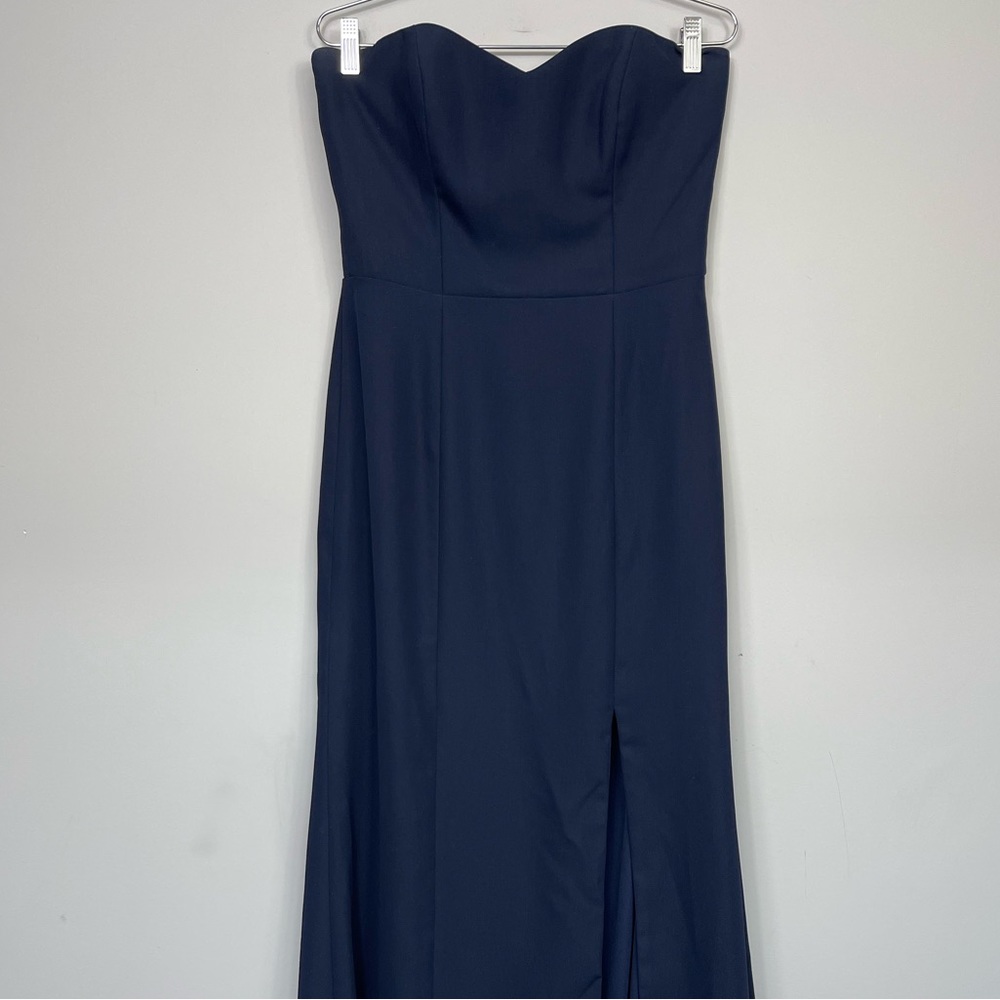 AFTER SIX STRAPLESS CREPE TRUMPET GOWN WITH FRONT SLIT IN MIDNIGHT NAVY 6775 10 - Picture 7 of 16